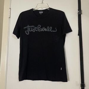 Just Cavalli Men graphic print black crew neck tshirt size Small